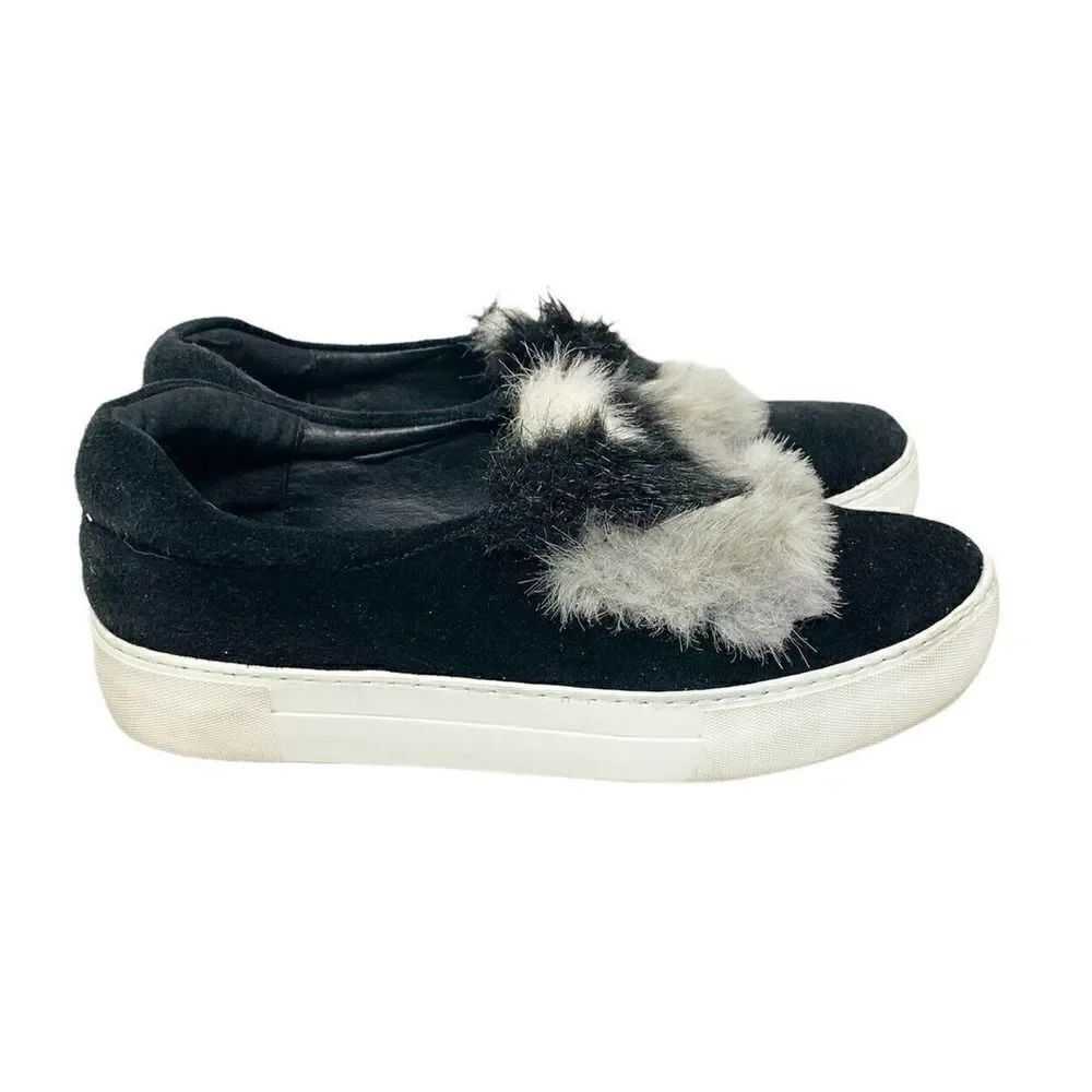J/Slides Women’s Alexi Faux Fur Black Suede Platform Sneaker Shoe Size 8